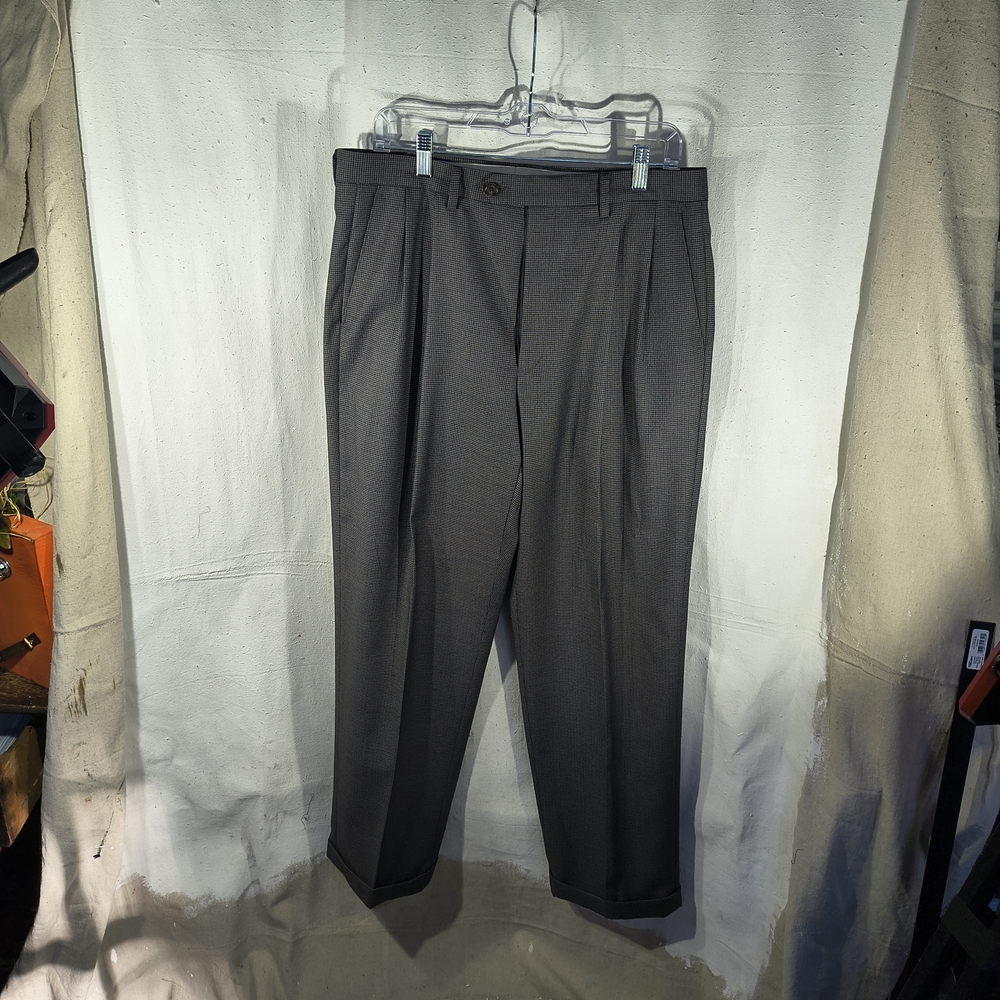 Ralph Lauren Men's Size 34" X 31" Grey And Black Houndstooth Cuffed Dress Pants